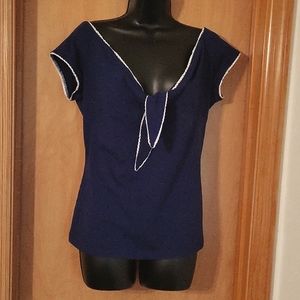 Women's XL Belle Poque Retro Navy Blue Off the shoulders Top